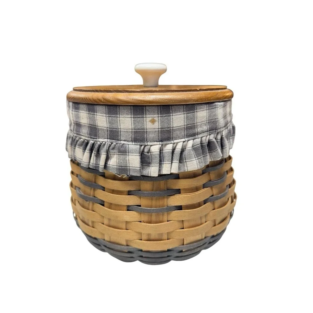 American Traditions Cookie Basket Set w Lid‎ Liner Divider 2000 Farmhouse USA